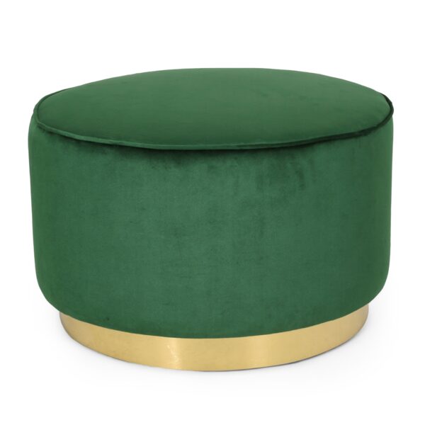 Round Velvet Ottoman, Upholstered Foot Stool For Living Room, Entryway - Emerald