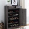 Shoe Cabinet, Two Door Storage Cabinet With Two Drawers, Fits 15 Pair Of Shoes - Distressed Gray - Image 2