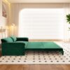 Queen Pull Out Sofa Bed, 3 In 1 Convertible Sleeper Sofa With Side Storage Multifunctional Velvet Loveseat Bed For Living Room - Green - Image 8