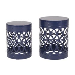 Delight - Powder Coated Iron End Table, (Set of 2) - Navy Blue