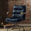 Harith II - Top Grain Leather Office Chair - Vintage Blue - Image 3