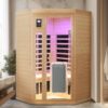 Low Emf Front Door With Heating Panel 2 Persons Hemlock Far Infrared Corner Indoor Sauna Room - Natural - Image 2