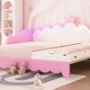 Twin Extending Daybed With LED Lights, Modern Upholstered Princess Daybed With Crown Headboard - Pink - Image 20