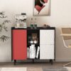 Modern Sideboard Buffet Cabinet With Doors And Unique Panel Styling - Black / Red - Image 10