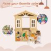 Wooden Playhouse For Kids Outdoor With Working Door, Windows, Mailbox, Flowers Pot Holder - Natural - Image 6