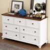 Wooden Captain Seven Drawer Dresser For Bedroom, Living Room, Kids' Room - White / Walnut - Image 2