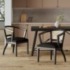 Elegant Dining Chair (Set of 2) With Cane Web Backrests And Velvet Upholstery - Black - Image 6