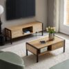 Rattan TV Cabinet With Variable Color Light Strip, Double Sliding Doors For Storage, Adjustable Shelf, Metal Legs, TV Console For Living Room - Natural - Image 7