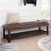 Bedroom End Of Bed Bench Tufted Upholstered End Of Bed Bench End Of Bed Entrance Shoe Bench, 60" With Nailhead Trim And Shelf Bedroom Upholstered Leather Bench Living Room Shoe Rack Footstool - Dark Brown - Image 2