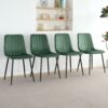 Indoor Velvet Dining Chair, Modern Kitchen Dining Chair With Cushion Back, Upholstered Side Chair With Black Coated Metal Legs, Family Kitchen Dining Room And Living Room (Set of 4) - Green - Image 4