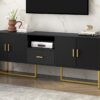 Modern TV Stand For TV Up To 70", TV Cabinet With 1 Drawer, 2 Cabinets And Metal Legs, Handles And Anti-Tip Device For Living Room - Black - Image 6