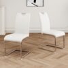 Modern Dining Chairs With Faux Leather Padded Seat And Chrome Metal Legs For Kitchen, Living, Bedroom, Dining Room - White / Silver - Image 4