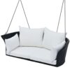 2 Person Hanging Seat, Rattan Woven Swing Chair, Porch Swing With Ropes - Black / White - Image 4