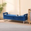 Wide Storage Soft Ottoman Bench With Armrests, Footrest Bed End Stool For Living Room, Dorm, Entryway And Bedroom - Navy - Image 4