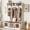 5 In 1 Entryway Bench With Coat Rack, 7 Sturdy Hooks, 2 Spacious Drawers And Adjustable Shelves, Wide Hall Tree With Metal Handles For Hallway - Brown / White - Image 5
