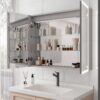 Bathroom Medicine Cabinet With Lights, LED Medicine Cabinet With Mirror, Double Door Lighted Medicine Cabinet With Defogger, Dimmer, Clock & Temp Display, 2 Outlets & USB Ports - Silver - Image 7