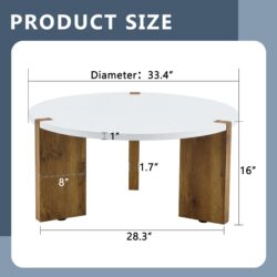 Minimalist Circular Coffee Table With Embedded Leg Design - White / Wood