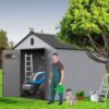 1 Resin Plastic Storage Shed For Backyard Garden With Spire Tool Storage - Black / Gray - Image 4