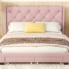 Queen Size Storage Bed Linen Upholstered Platform Bed & Two Drawers - Pink - Image 15