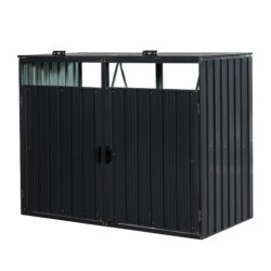 Garbage Bin Shed Stores 2 Trash Cans Metal Outdoor Bin Shed For Garbage Storage, Stainless Galvanized Steel, Bin Shed For Garden Yard Lawn - Charcoal