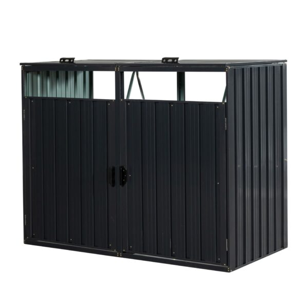 Garbage Bin Shed Stores 2 Trash Cans Metal Outdoor Bin Shed For Garbage Storage, Stainless Galvanized Steel, Bin Shed For Garden Yard Lawn - Charcoal