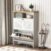 4 Layer Folding Shoe Cabinet With Metal Rounded Corners Convenient Shoe Storage - White - Image 8