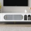 Modern TV Stand For Up To 70" TV, Entertainment Center TV Media Console Table, With 3 Shelves And 2 Cabinets, TV Console Cabinet Furniture For Living Room - White - Image 7