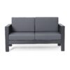 Acacia Wood Outdoor Loveseat And Coffee Table Set With Cushions - Dark Gray - Image 6