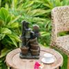 Water Fountain With Antique Water Pump Design And LED Light - Brown / Gray - Image 9