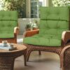 2 Piece High Back Patio Chair Cushion Set, Tufted Adirondack And Rocking Chair Cushions For Garden, Porch Or Office Use - Green - Image 3