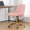 Modern Teddy Fleece Fabric Living Room Furniture Dining Chair With Gold Legs, Soft And Comfortable, Adjustable, Space Saving - Pink - Image 2