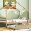 Twin Size House-Shaped Bed With Trundle - Natural - Image 9