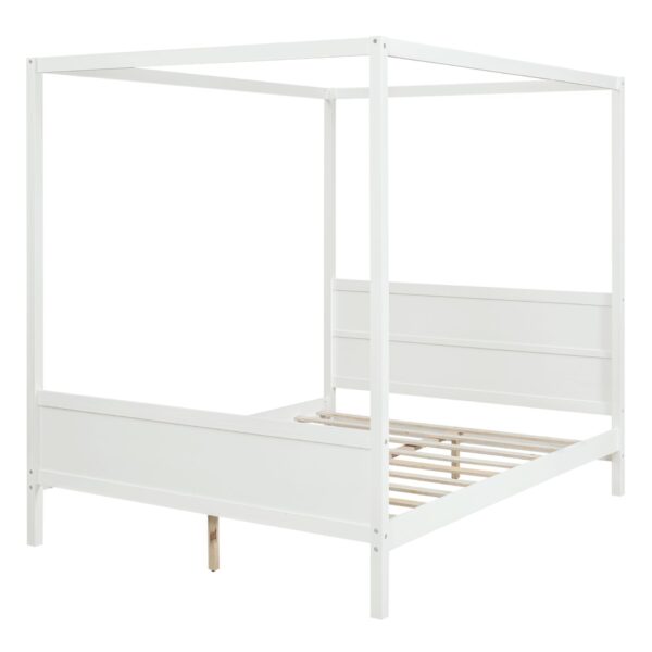 Queen Size Canopy Platform Bed With Headboard And Footboard, Slat Support Leg - White