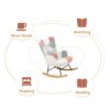 Accent Rocking Chair, Mid-Century Fabric Rocker Chair With Wood Legs And Patchwork Linen For Livingroom Bedroom - Pink - Image 5