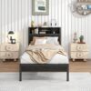 Twin Size Metal Platform Bed Frame With Storage Headboard And Charging Station - Black - Image 8