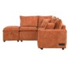 Convertible Sofa Bed Sectional Sofa Sleeper L-Shaped Sofa With A Storage Ottoman, Two Pillows, Two Power Sockets And Two USB Ports For Living Room - Orange - Image 17