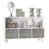 Kids Bookcase With Collapsible Fabric Drawers, Children's Book Display, Toy Storage Cabinet Organizer - White / Gray - Image 20