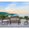 Modern 4 Piece Patio Furniture Set With Acacia Wood Table Top And Beige Cushions - Brown - Image 18
