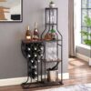 11 Bottle Wine Bakers Rack, 5 Tier Freestanding Wine Rack With Hanging Wine Glass Holder And Storage Shelves, Wine Storage Home Bar For Liquor And Wine Storage for Kitchen, Dining Room - Antique Brown / Black - Image 2