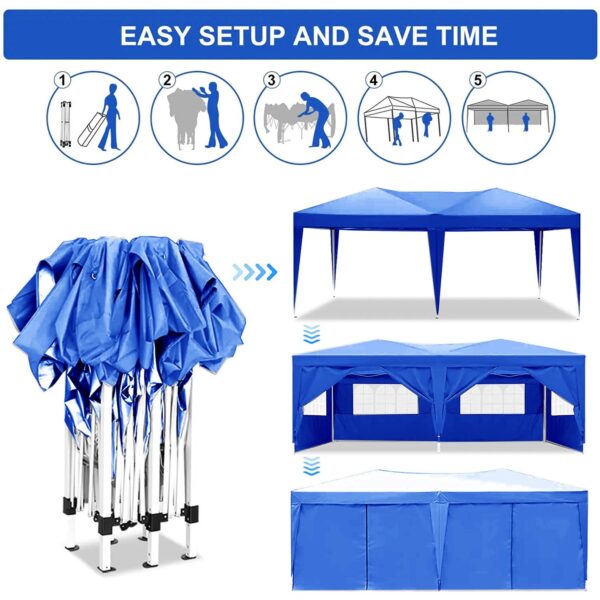 10'X20' Folding Canopy With 6 Removable Sidewalls Outdoor Event Shelter UPF 50+ Gazebo Portable Tents For Parties Beach Camping Wedding Ez Pop Up Canopy - Blue