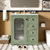 Bathroom Vanity With A Soft Close Glass Door, Adjustable Shelves, And Three Drawers - Green - Image 4