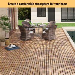 10 Piece Interlocking Deck Tiles Striped Pattern, Square Acacia Hardwood Outdoor Flooring For Patio, Bancony, Pool Side - Yellow