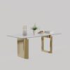 Thick Sintered Stone Composite Tempered Glass Top Rectangular Dining Table With Stainless Steel Base - Gold - Image 4