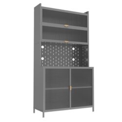 Tall Kitchen Pantry Cabinet With Flip Doors And Pegboard, Anti Tip Steel Storage Hutch - Black