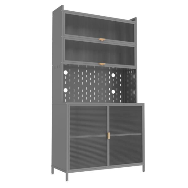 Tall Kitchen Pantry Cabinet With Flip Doors And Pegboard, Anti Tip Steel Storage Hutch - Black
