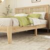 Queen Size Rubber Wooden, Solid Wooden Bed With Rattan Headboard, Enhanced By Support Feet - Natural - Image 6