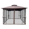 10 X 10 Ft Patio Gazebo Tent With Ventilated Double Roof And Mosquito Net - Brown - Image 6