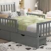 Twin Size Platform Bed With Guardrails On Both Sides And 2 Storage Drawers - Gray - Image 12