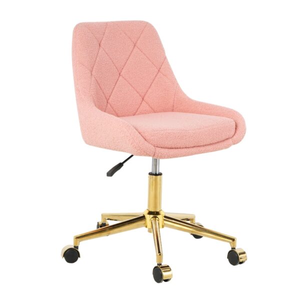 Modern Teddy Fleece Fabric Living Room Furniture Dining Chair With Gold Legs, Soft And Comfortable, Adjustable, Space Saving - Pink