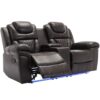 3 Pieces Recliner Sofa Sets Home Theater Seating Manual Recliner Chair With Center Console And Led Light Strip For Living Room - Brown - Image 18
